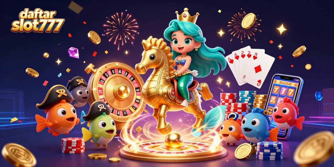 Engaging scene showcasing daftar slot777 with lively mermaid character and dynamic casino elements, including vibrant slot reels.