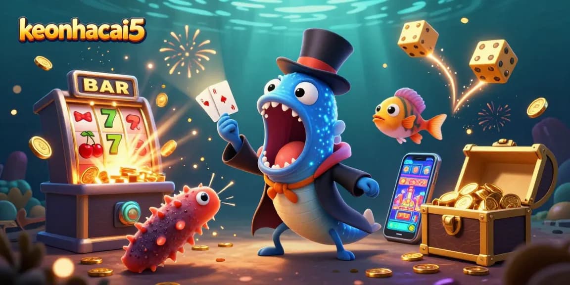 Engage with keonhacai5's dynamic casino world featuring a bioluminescent eel magician performing tricks.