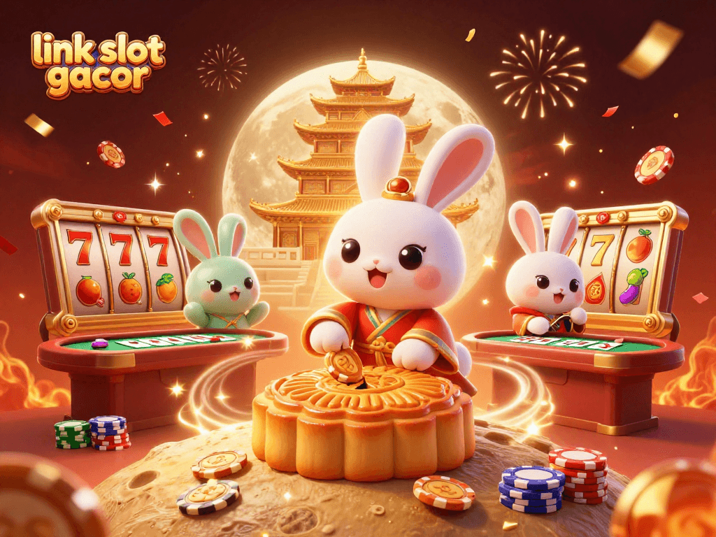 Spin and win at link slot gacor with vibrant slot reels and poker chips in a dynamic 3D scene.