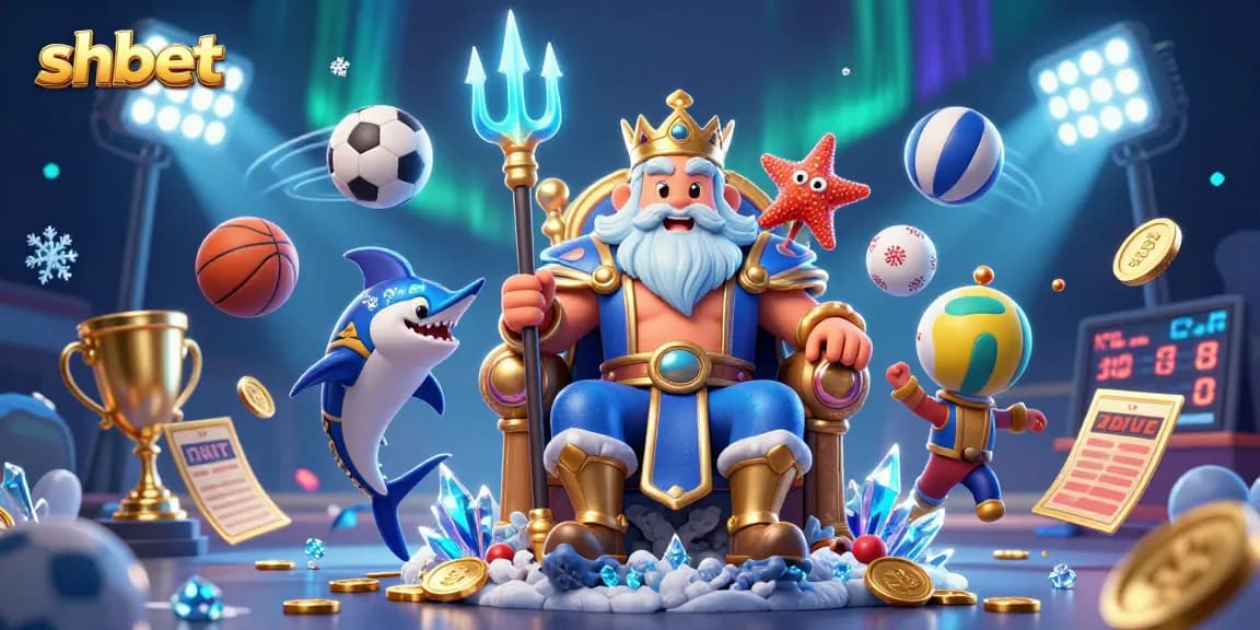 Experience shbet's thrilling sports betting with Neptune and dynamic game elements in a vibrant 3D casino illustration.