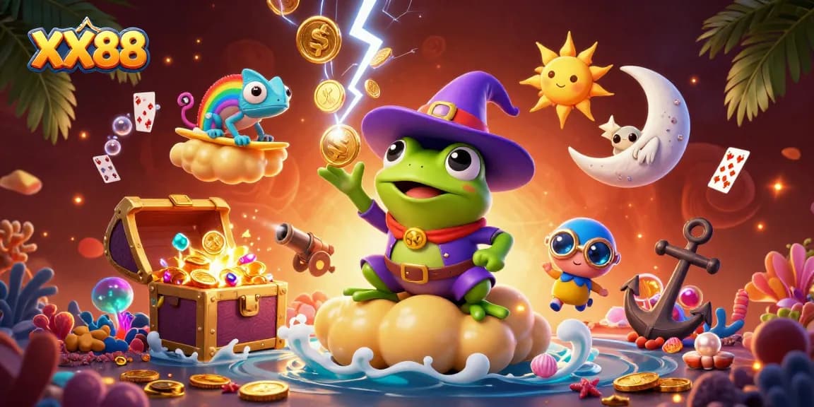 Experience the thrill of winning at XX88 with enchanting characters in a vibrant casino scene.