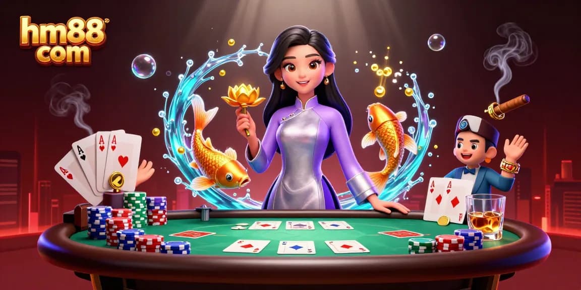 Engage with thrilling gameplay at hm88 com, showcasing dynamic poker action with elegant visuals.