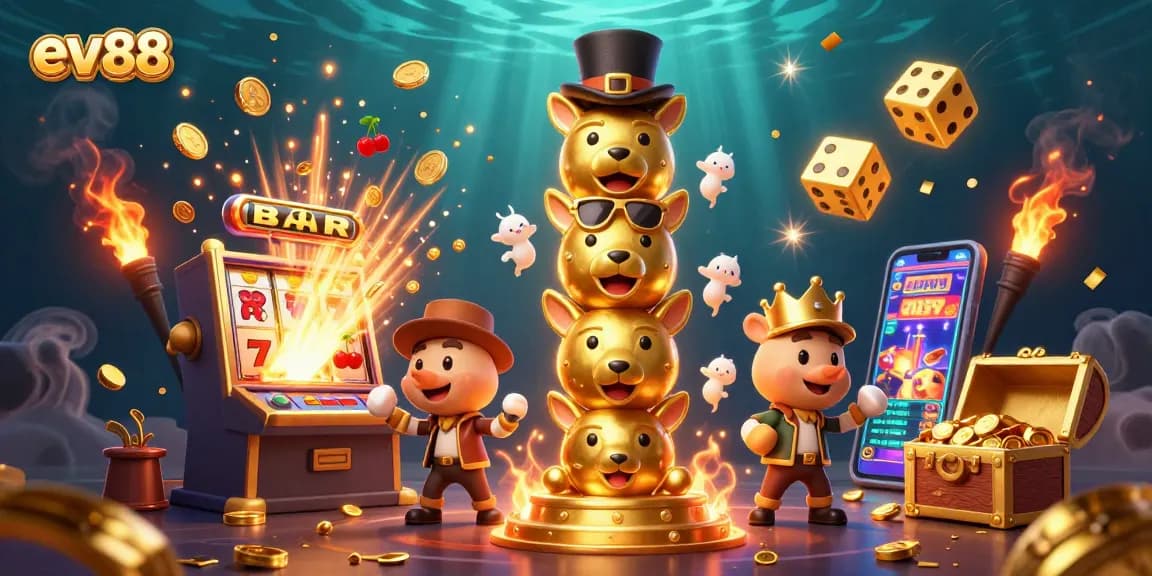 Experience the thrill of ev88 with vibrant casino games and dynamic totem animation.