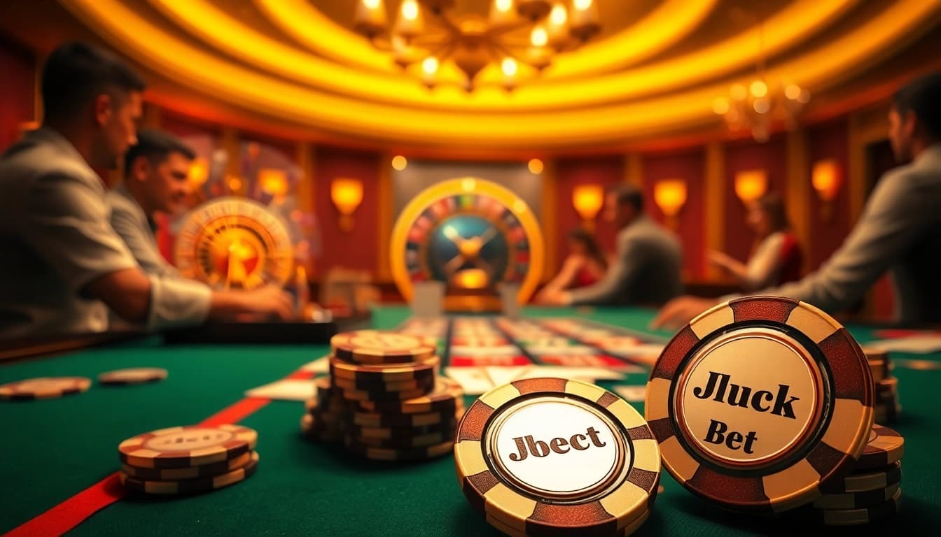 Experience the excitement of Jogoluck Bet with vibrant poker chips and engaging casino atmosphere.