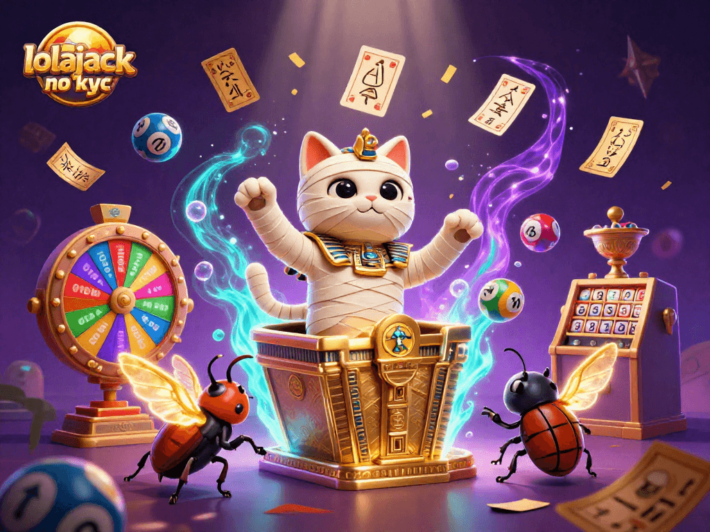 Experience thrilling gameplay at lolajack no kyc, featuring a vibrant pyramid casino scene with exciting lottery elements.