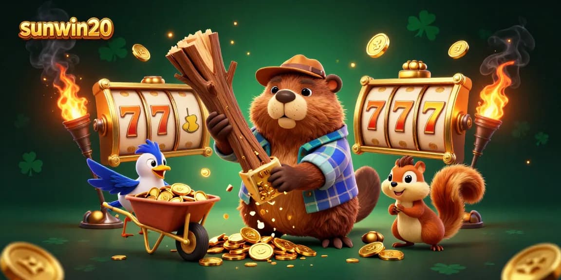 Engage with sunwin20's vibrant casino theme featuring animated beaver collecting golden coins.