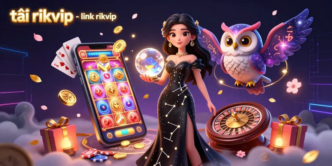 Experience the thrill of playing at tải rikvip - link rikvip with vibrant slot games, a glowing crystal ball, and mystical elements.