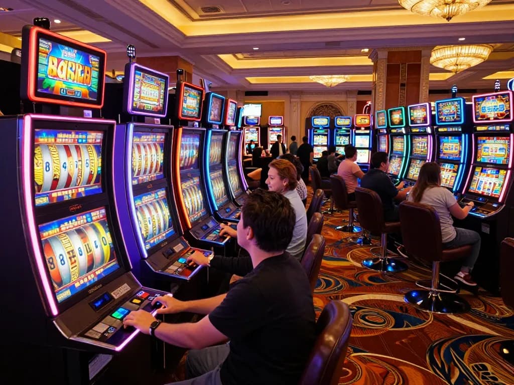 Players enjoying exhilarating gameplay at link slot machines in a lively casino.