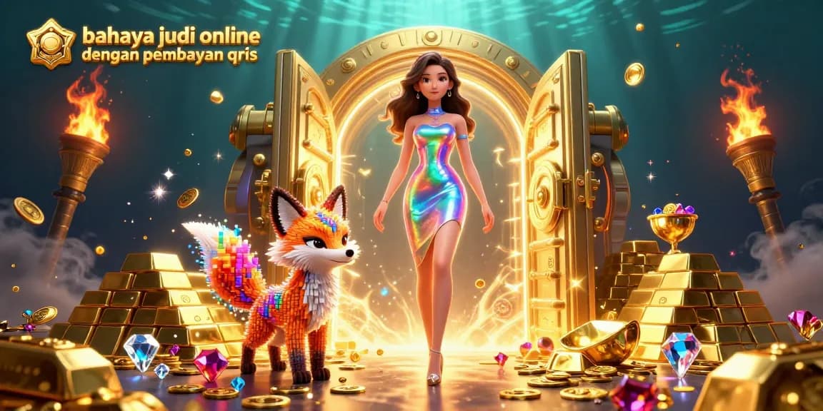 Experience the dangers of online gambling with QRIS in this vibrant digital illustration featuring casino imagery.
