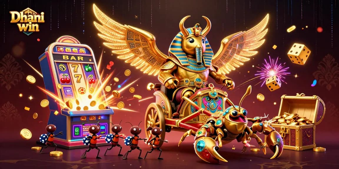 Dhani win players enjoy vibrant, exciting games across a dynamic casino-themed illustration.
