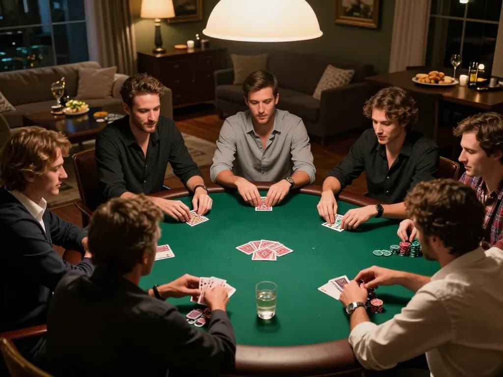 Players engaged in a thrilling poker game in a sophisticated home, showcasing betbet excitement.