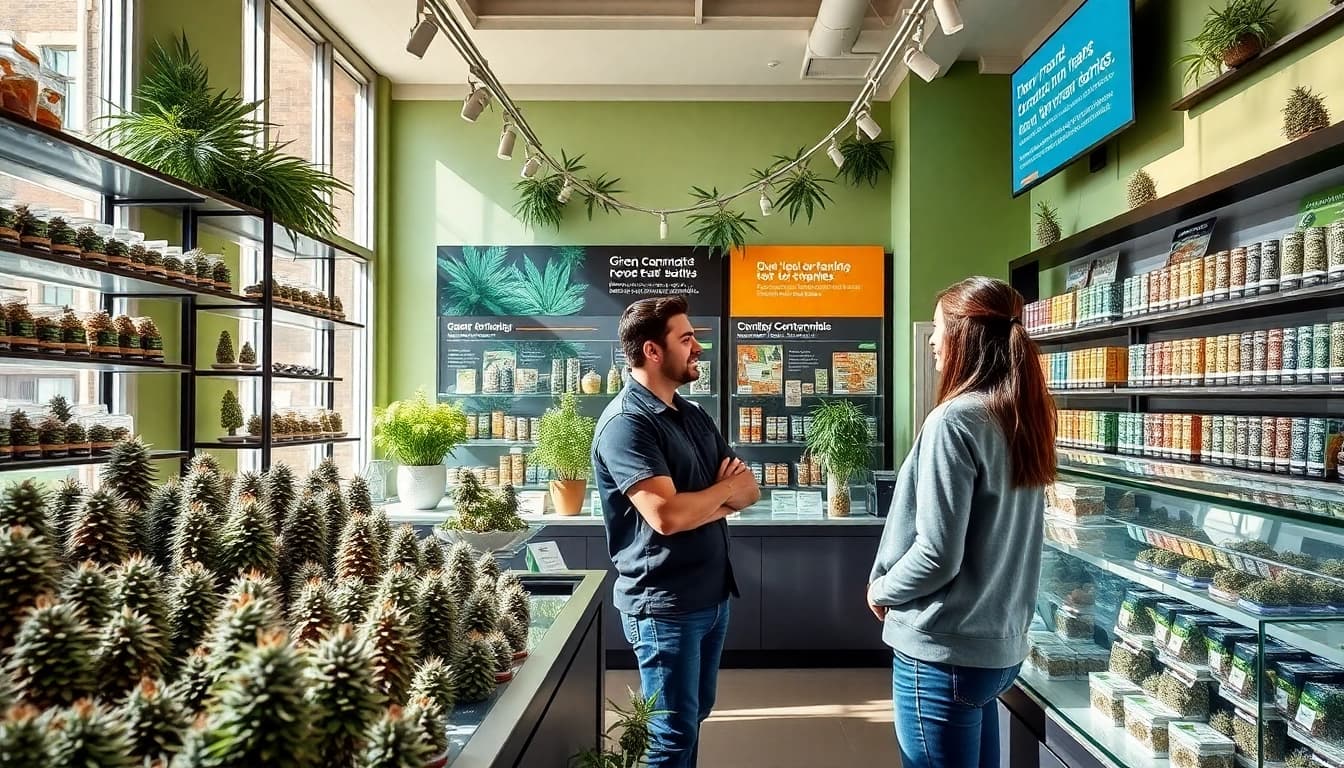Where to buy weed legally in a vibrant retail shop filled with cannabis products.