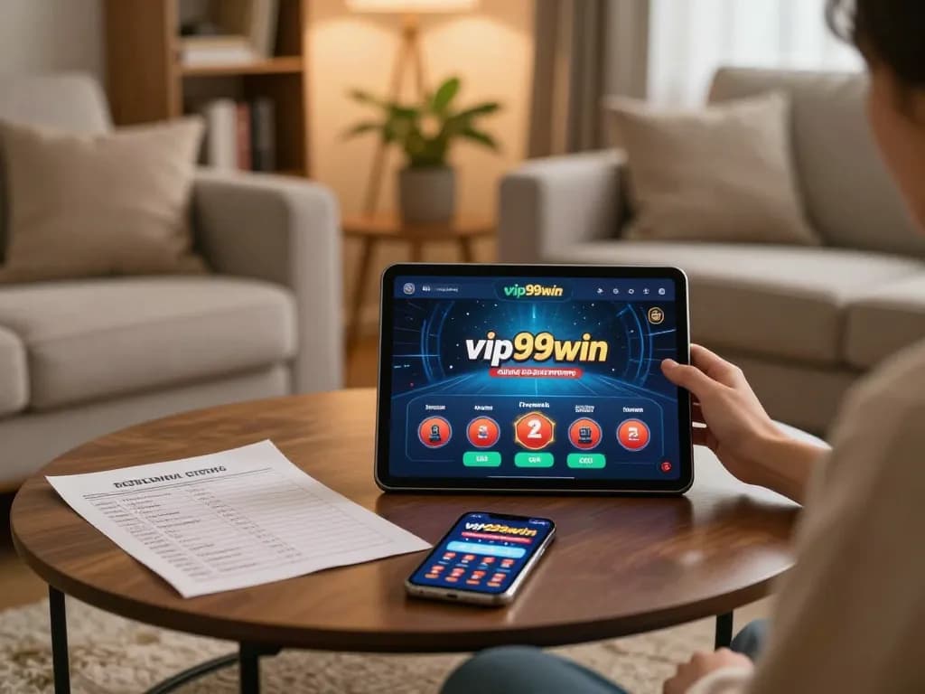Play online games with vip99win on a tablet in a cozy home setting, showcasing strategy notes.