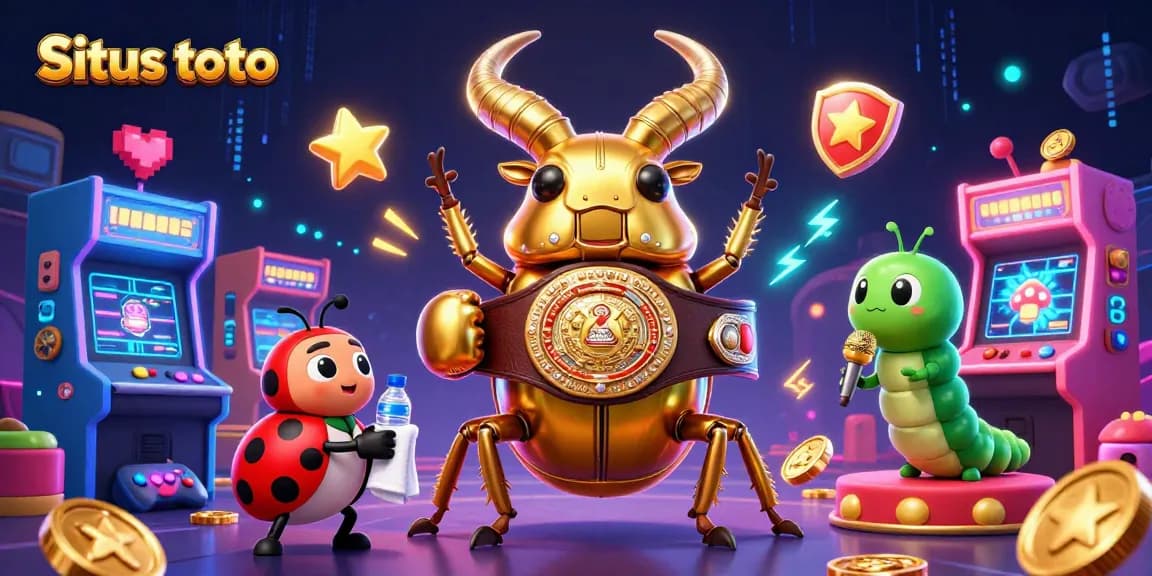 Engage in Situs toto action with a lively scene of a giant stag beetle and its quirky companions in a vibrant gambling realm.
