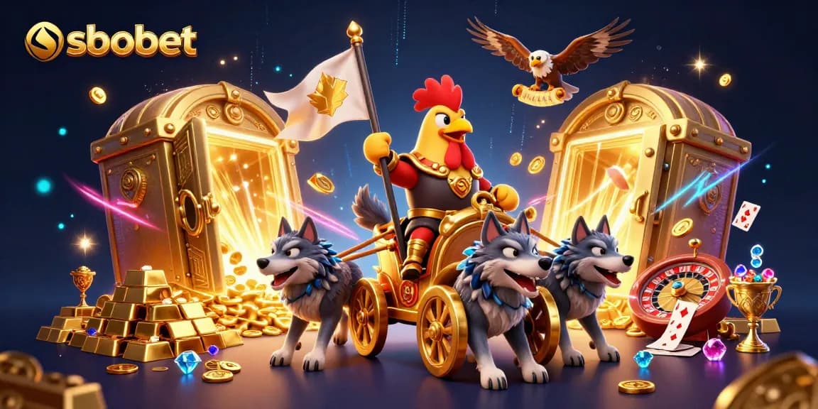 Engage in thrilling live casino action with sbobet featuring a dynamic rooster warlord illustration in rich detail.