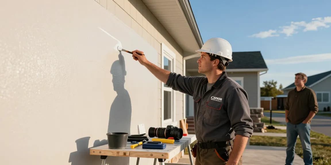 Reliable professional contractor applying stucco in Regina, enhancing local services and community trust.