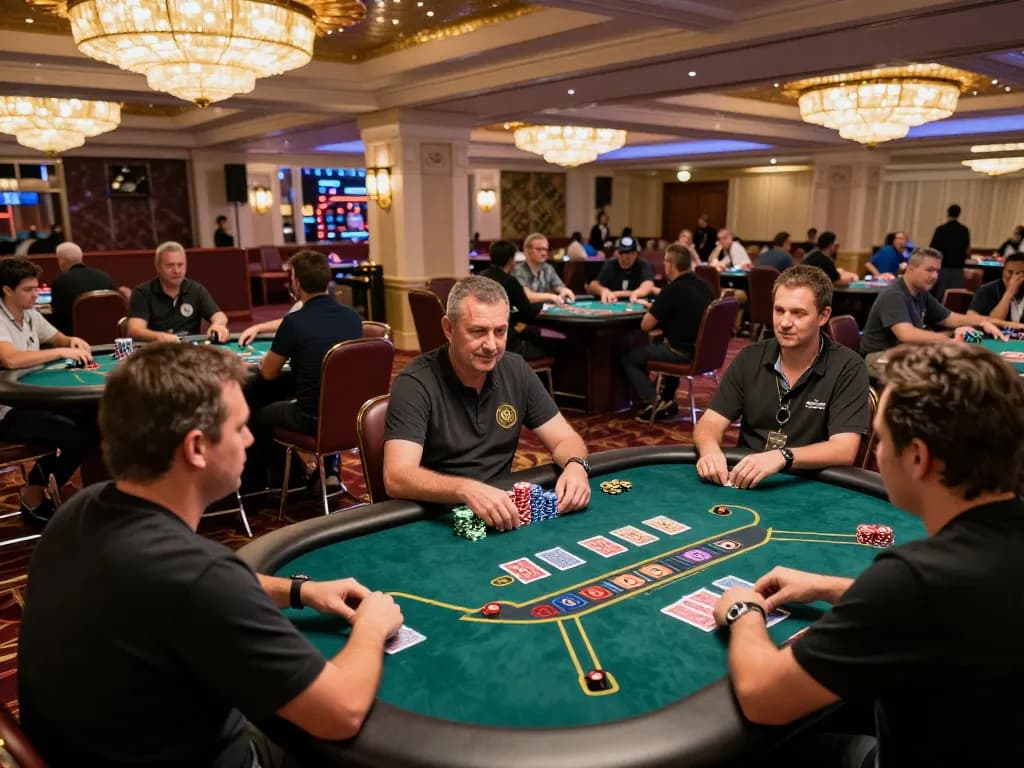 Players strategizing at dn88s casino blackjack tables, surrounded by vibrant atmosphere and stacked chips