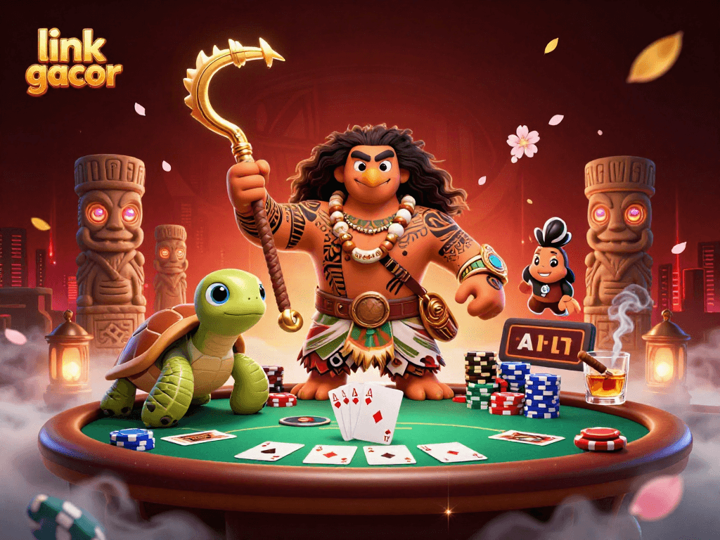 Experience thrilling action with link gacor at a vibrant poker scene featuring captivating characters