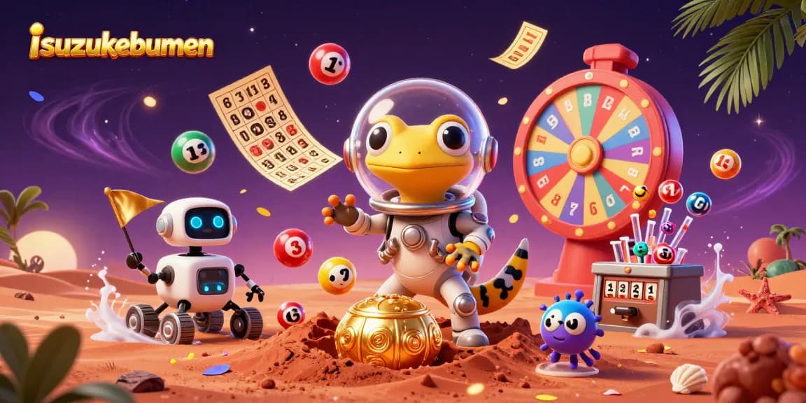 Join the exciting isuzukebumen casino experience with vibrant lottery elements and a magical atmosphere.