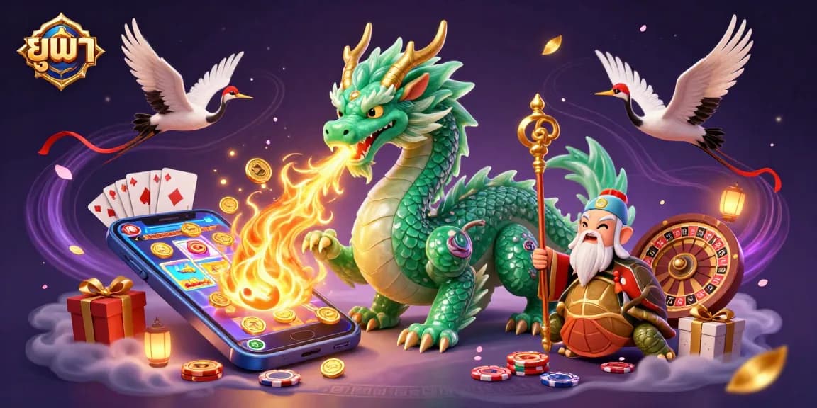 Experience the thrill with ยูฟ่า, a vibrant 3D casino world filled with dragons, turtles, and swirling energy.