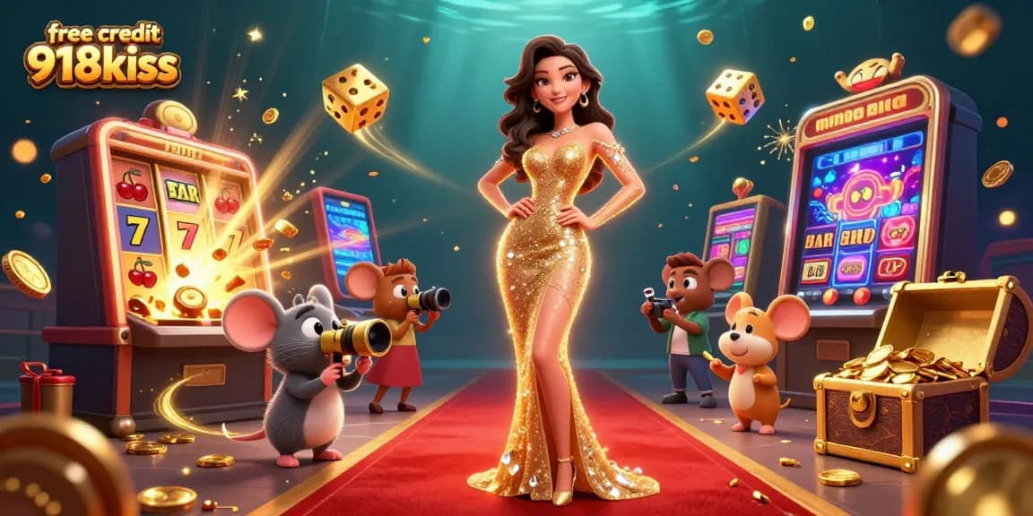 Experience thrilling gameplay with free credit 918kiss as a stunning woman poses on the red carpet amidst a jackpot explosion.