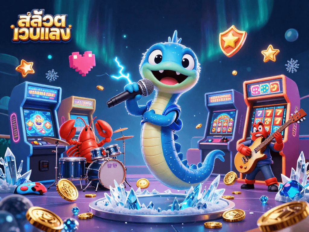 Engage in exciting slot action at สล็อตเว็บตรง with a lively underwater casino scene featuring a DJ eel, lobster drummer, and seahorse guitarist.