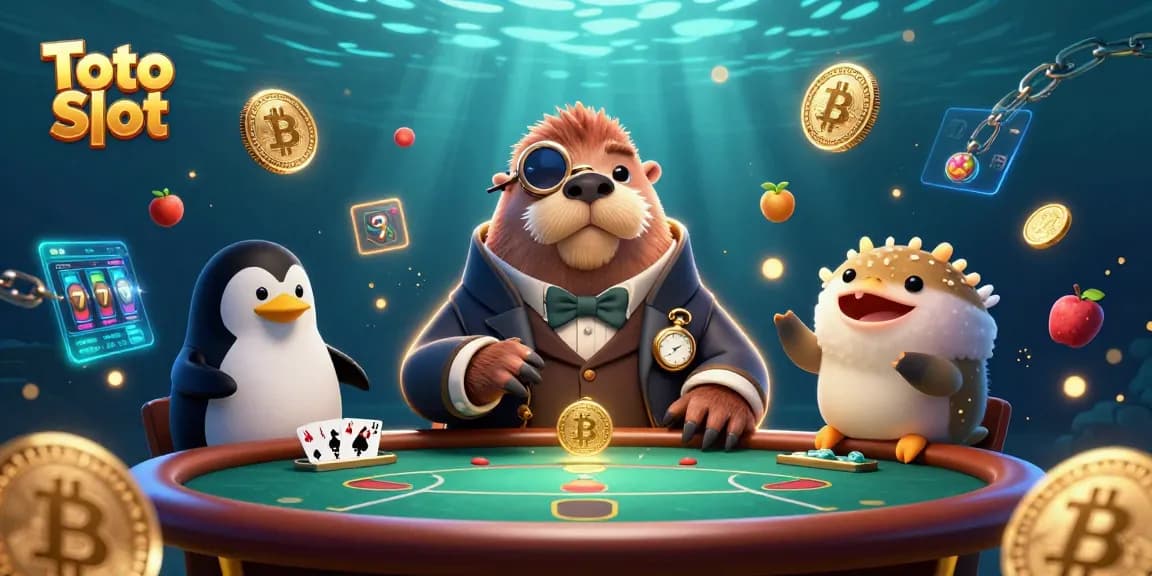 Engage in thrilling Toto Slot action with cartoon characters at an underwater casino table.
