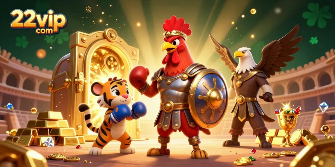 Engage with the thrilling action of 22vip com in this dynamic illustration where casino elements meet gladiatorial spirit.