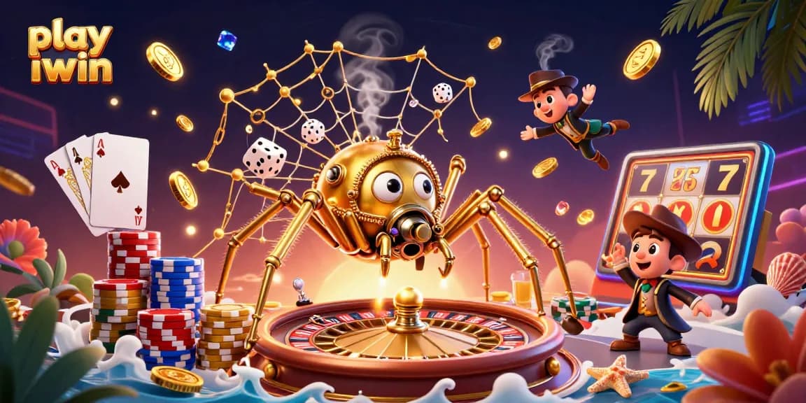 Engage with the exciting world as you play iwin, featuring a whimsical steampunk spider and casino elements.