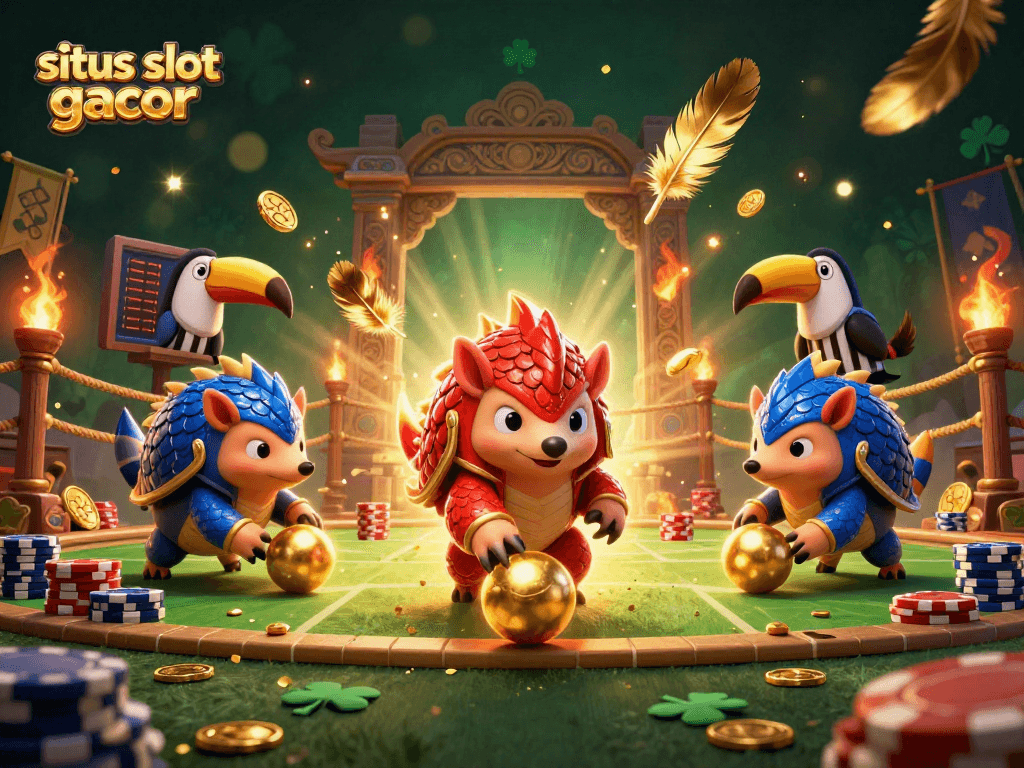Experience thrilling gameplay with situs slot gacor featuring rival pangolins in a vibrant casino scene.