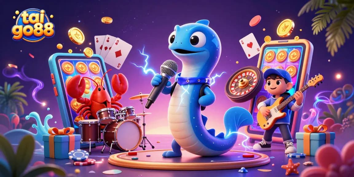 Experience tai go88 with an electrifying underwater casino scene featuring a DJ eel, drummer lobster, and guitarist seahorse.