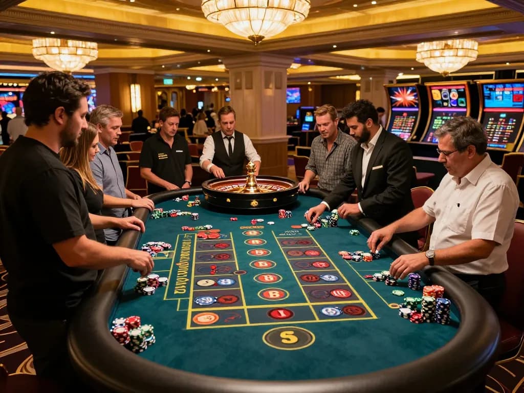 Players engaging in roulette strategy at 388bet's exhilarating casino atmosphere.
