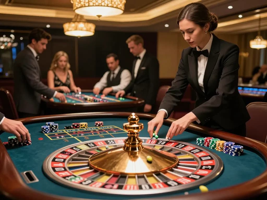 Engaging roulette game at https://l567.tech/ with players placing bets and croupier managing gameplay.
