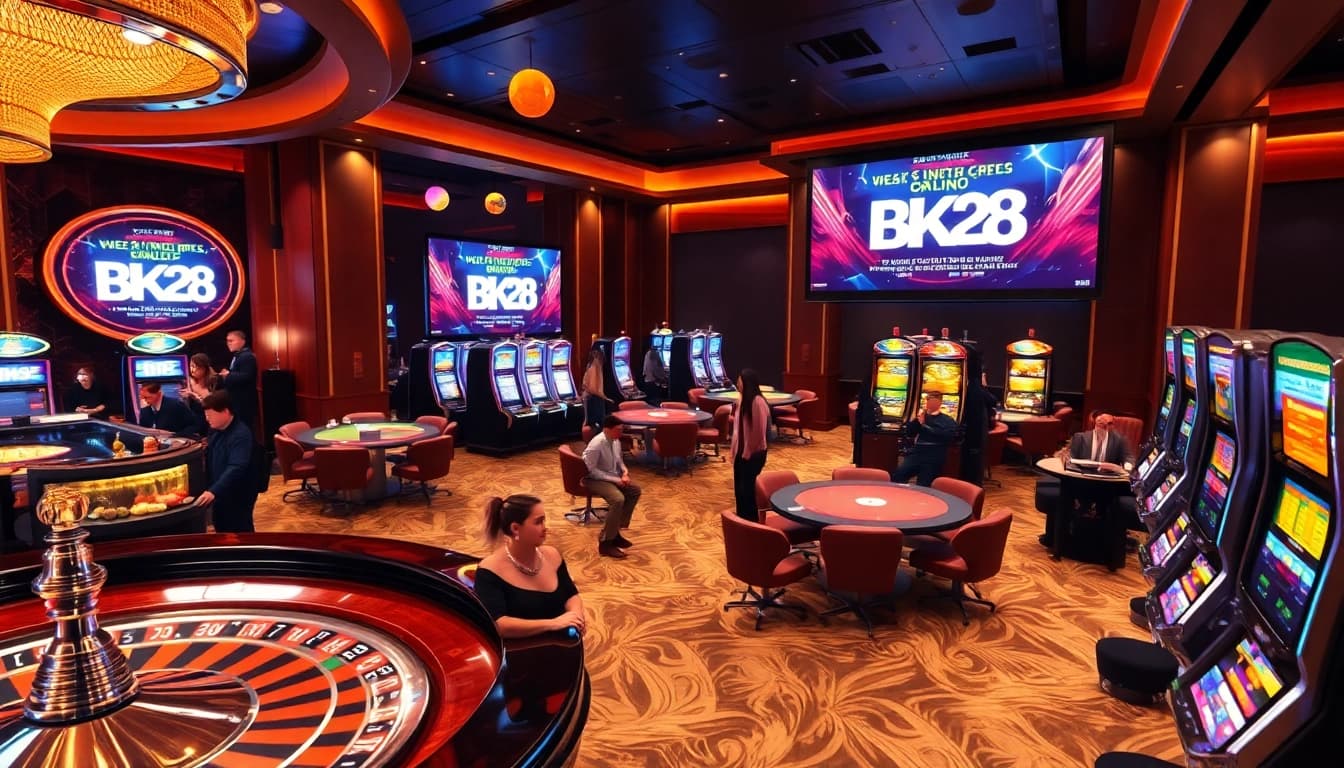 Experience the vibrant atmosphere of BK8 เว็บตรง casino featuring exciting gaming tables and modern slot machines.