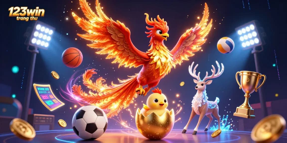 Engage with 123win trang chủ through exhilarating gaming action featuring a vibrant phoenix scene.