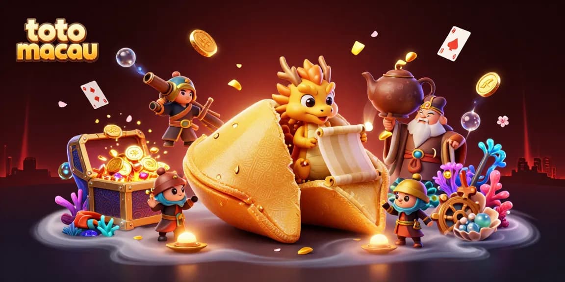 Engage with toto macau's vibrant gaming experience through an artistic 3D scene featuring cartoon characters, treasure, and enriched gameplay.