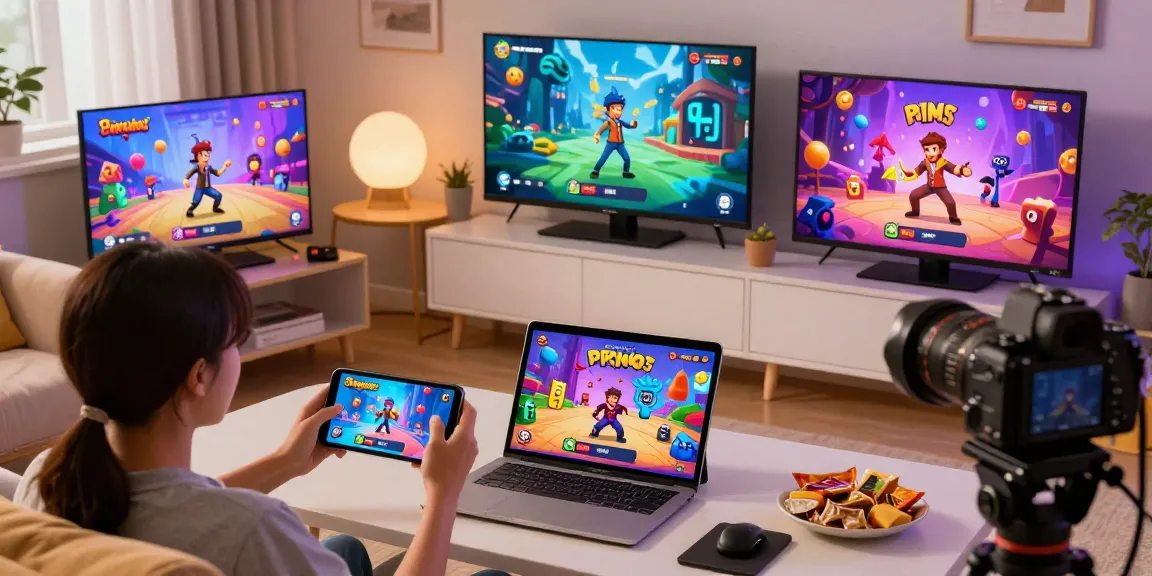 Engaging scene of players enjoying free porn games on various devices in a cozy living room setting.