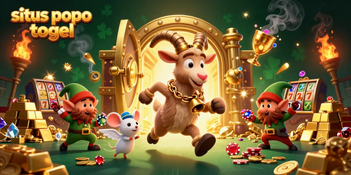 Engage with the exciting situs popo togel atmosphere, featuring a festive casino scene full of playful characters and treasures.