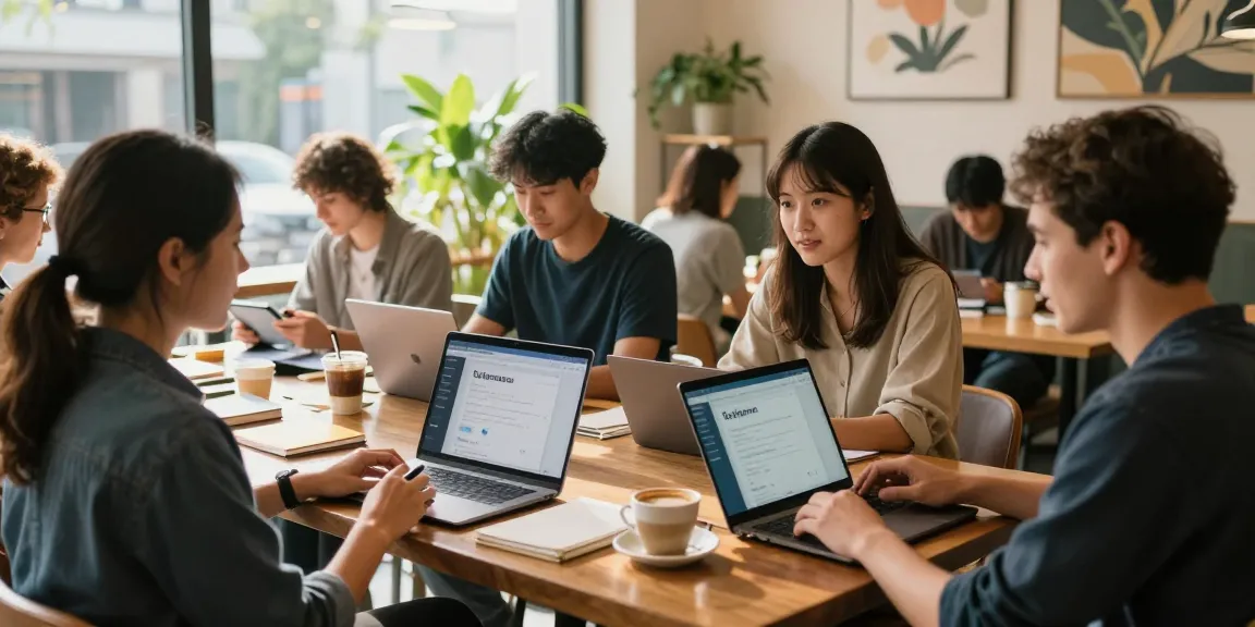 Enjoy the benefits of telegram中文版下载 in a collaborative coffee shop environment with engaged users.