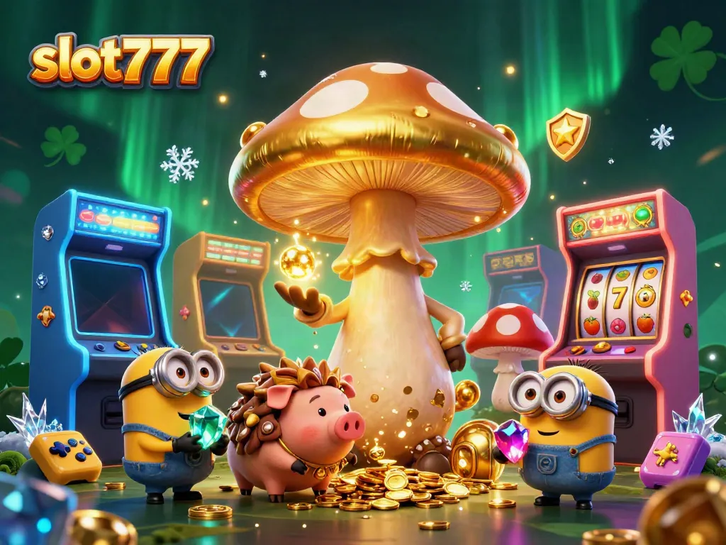 Slot777 membawa kegembiraan permainan slot dengan slot gulungan beruntung di tengah pemandangan kasino.