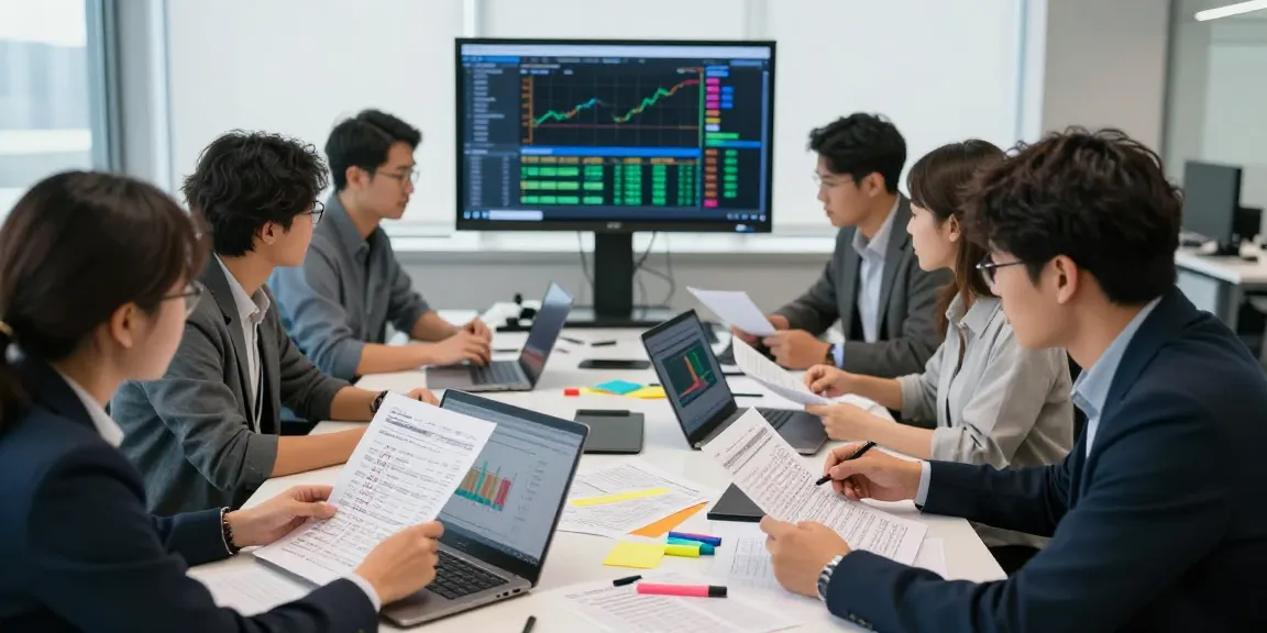 Analisis syair menang dan pola angka di ruang kerja modern dengan tim yang berdiskusi.