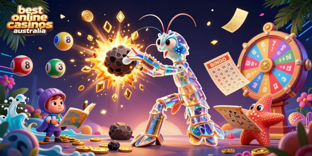 Experience the excitement of the best online casinos Australia with a thrilling 3D illustration featuring vibrant casino elements.