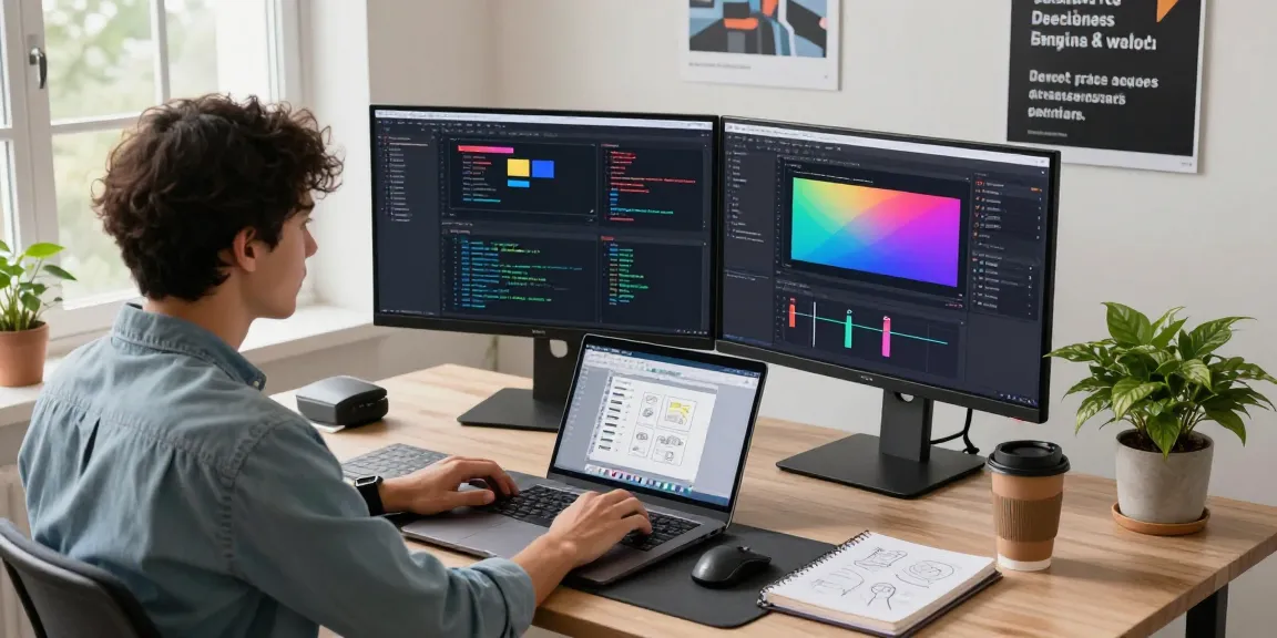 Innovative workspace showcasing Snipaste官网 features with developer coding on dual monitors in a modern office setting.