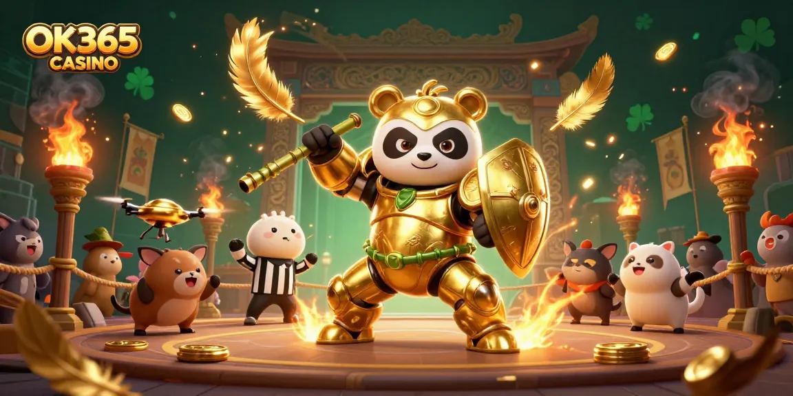 Experience thrilling gameplay at OK365 CASINO with a vibrant 3D illustration of gambling excitement.