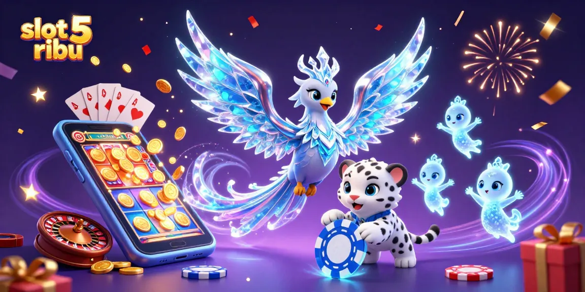 Engage in slot 5 ribu excitement with a vibrant 3D casino scene showcasing dynamic gaming elements.