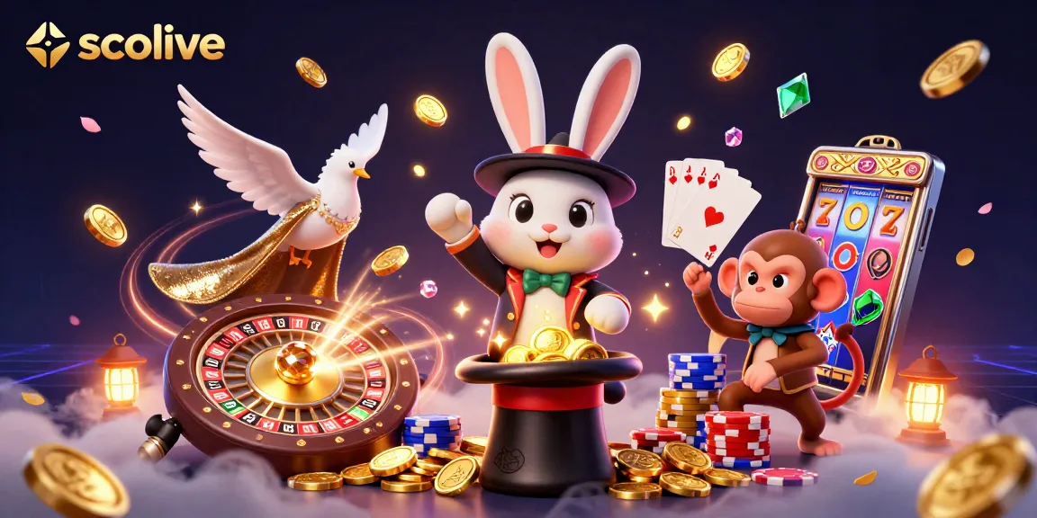 Socolive streamers celebrating wins with a rich 3D casino-themed illustration filled with vibrant gold coins and poker chips.