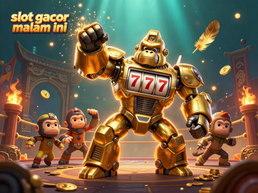 Grajakan slot gacor malam ini dengan gorila emas dan efek kasino yang mencolok.