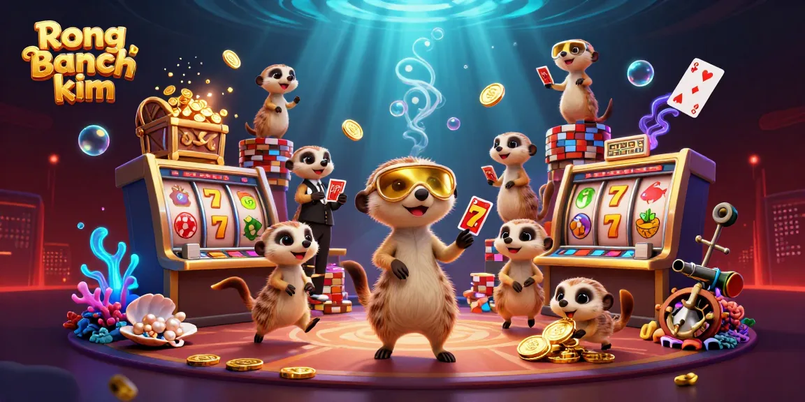 Rong bach kim showcases meerkats managing a vibrant casino, with dynamic slot machine action.