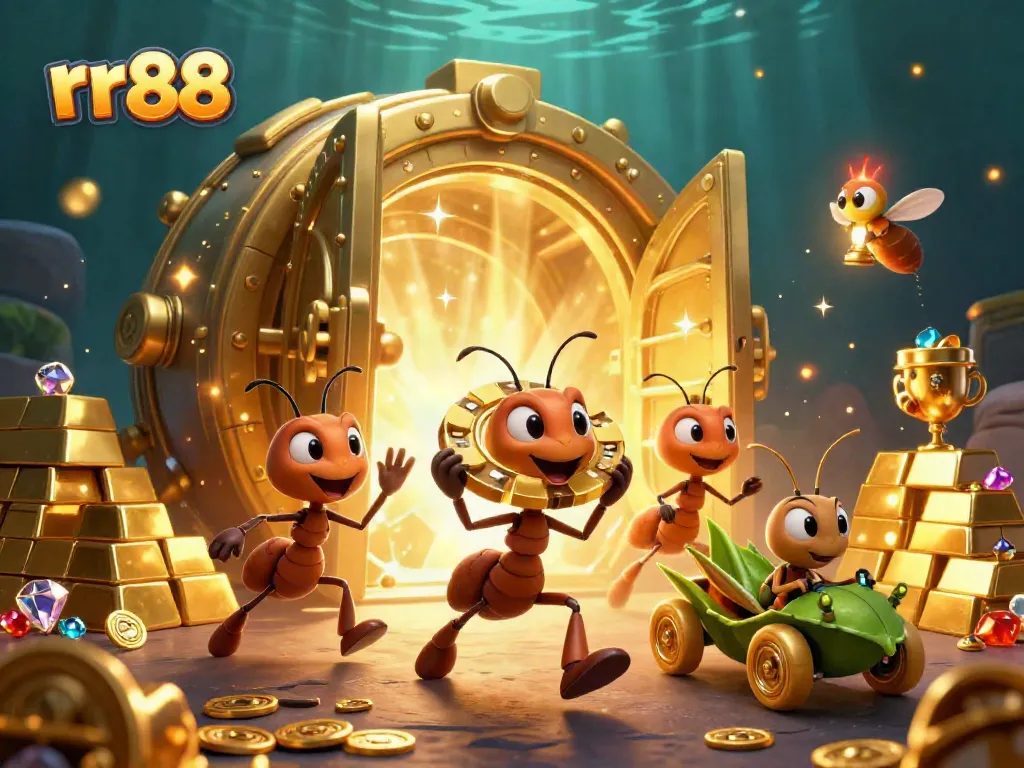Experience the thrilling heist of ants carrying a giant poker chip at rr88, surrounded by treasures in stunning 3D.