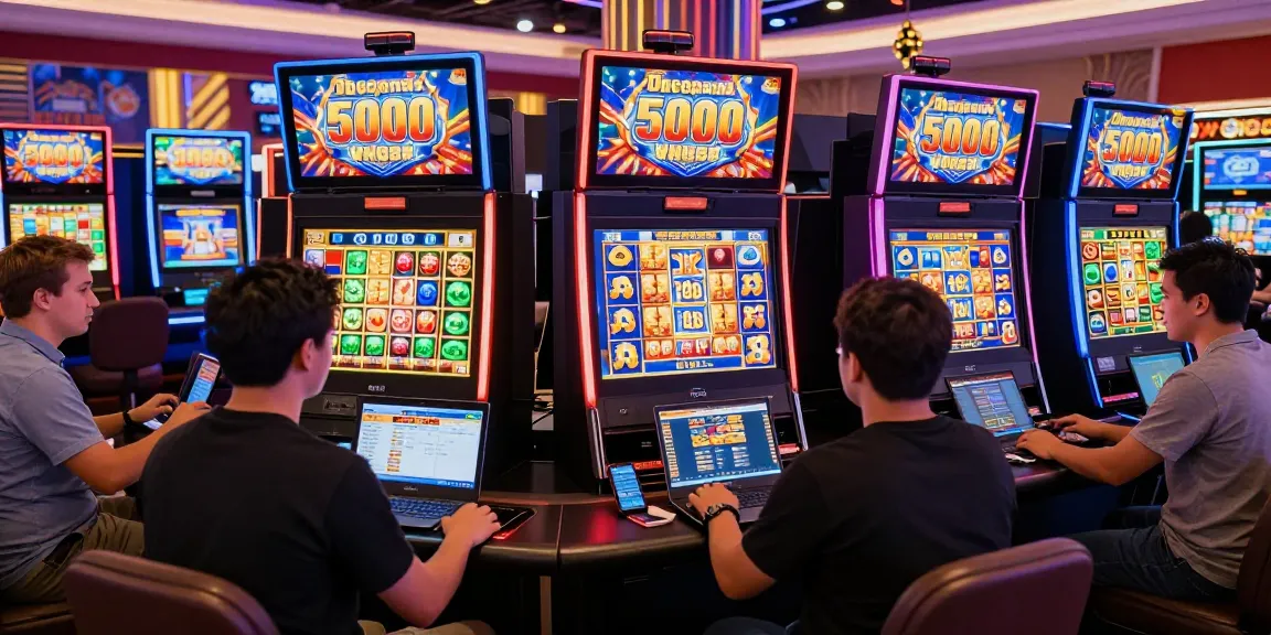 Engaged players enjoying slot depo 5000 games in an energetic online casino setting.